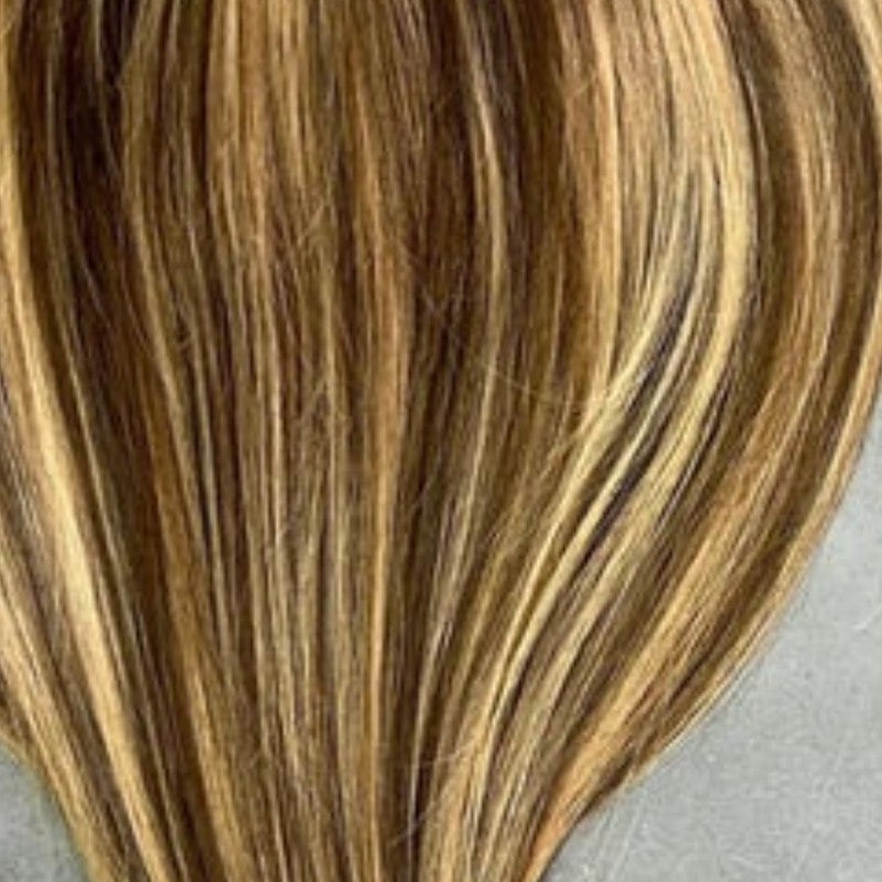 Kamila human hair scrunchie in blonde and caramel highlights – 100% human hair | Salon Gold Hair