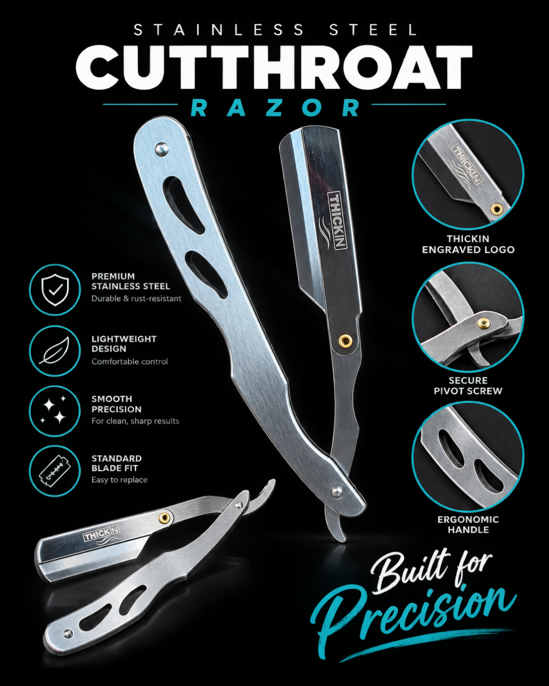 THICKIN Stainless Steel Razor Handle | Salon Gold Hair