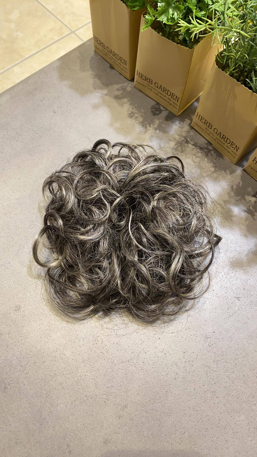 Silvia Dark human hair scrunchie in dark grey salt and pepper – 100% human hair | Salon Gold Hair